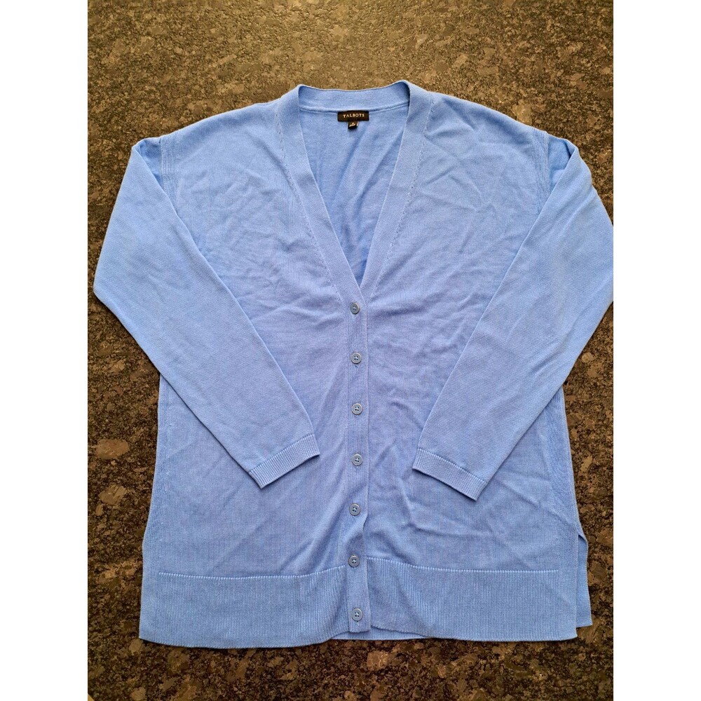 Talbots Women’s Blue Knit V-Neck Button Front Lightweight Cardigan Sweater S